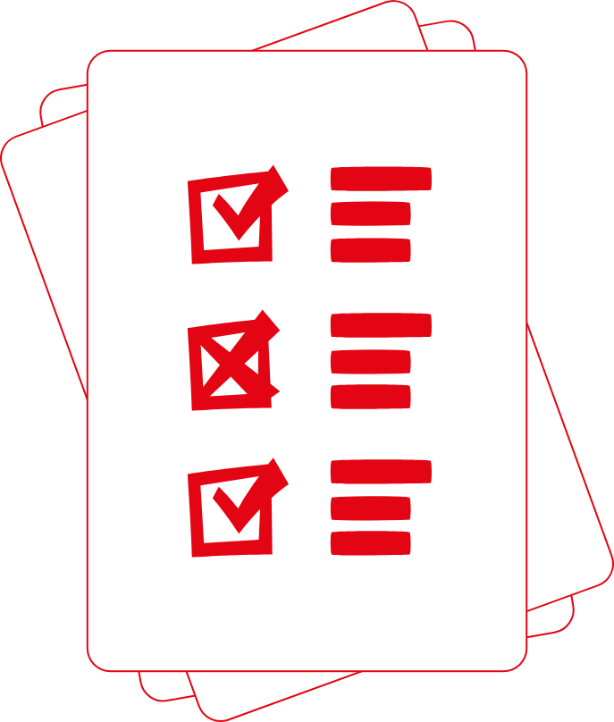 Symbolgrafik eines ausgefüllten Fragebogens mit Ja- und Nein-Antworten.